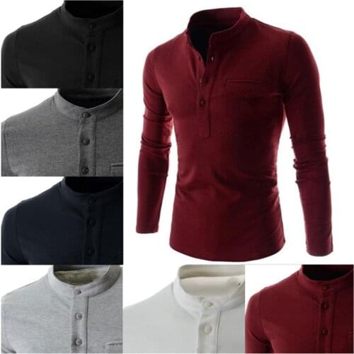 Casual Men Solid Color Long Sleeve Stand Collar Buttons Shirt Bottoming Top Cotton made from soft and comfortable to wear gifts