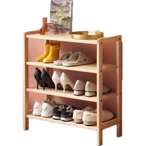 Simple solid wood shoe rack modern European beech storage rack Nordic simple door multi-layer shoe cabinet