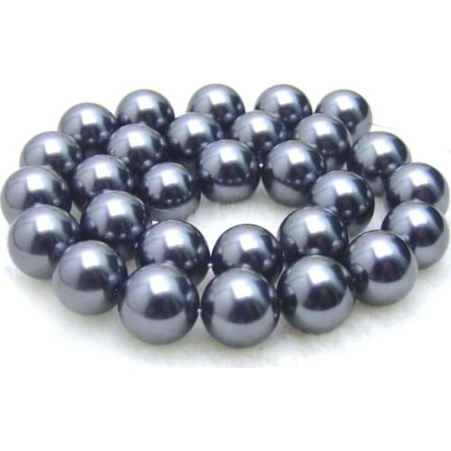 Qingmos AAA GRADE Round 12mm Black Sea shell PEARL strands 15"-los263 Wholesale/retail Free shipping