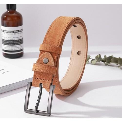 ELIsfashion Pigskin Genuine Leather Belt Luxury Line Deco Strap Dress & Jeans Belts Fashion For Women Gunmetal Color Buckle