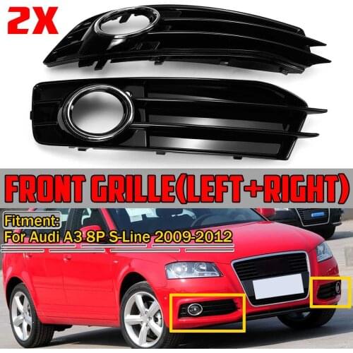 Chrome Silver/Black 2xCar Front Fog Light Grille Cover Fog Lamp Grille Grill For Audi A3 8P S-Line 2009-2012 8P0807682 8P0807681