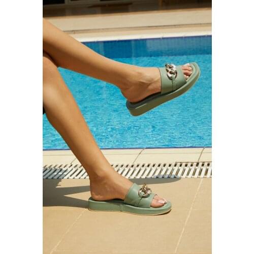 Women Gold Buckle Slippers Orthopedic Daily Ladies Slippers Comfortable Stylish Heels Summer Flip Flops Femme Made in Turkey