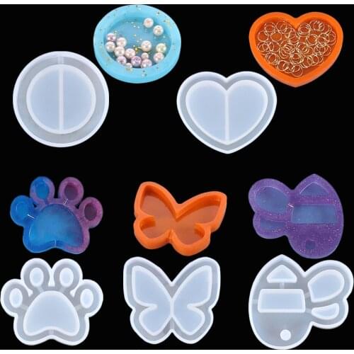 Round Heart Cat Paw Butterfly Bee Quicksand Silicone Resin Mold for Jewelry Storage Craft Decoration Casting
