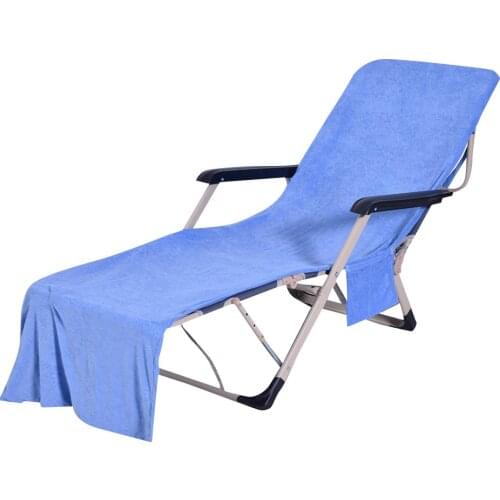 Folding Beach Chair Cover Beach Pool Lounger Recliner Deckchair Towel Mat with Hook Rope and Side Eyeglasses Phone Pocket
