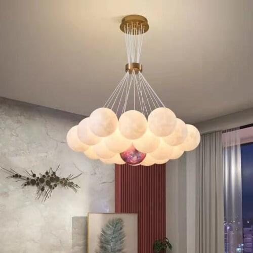 Odern LED Chandelier 3D Printed Moon Lampshade Hanging Light Home Decor Living Dining Childrens Room Bedroom Furniture Lamp