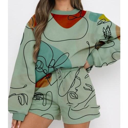 New Hip Hop Tracksuits Abstract Graffiti Oversized Sweatshirt Two Piece Sets Women Casual Long Sleeve Tops+sweatpant Streetwear