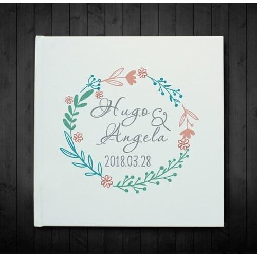 Personalized White Wedding Guest Book Padded Hardcover Wreath Bride And Grooms Name & Wedding Date,Custom Photo Album Guestbook