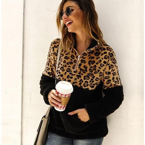 Harajuku Hoodies European Style Leopard Woman Sweatshirts Fleece Autumn Winter Clothing