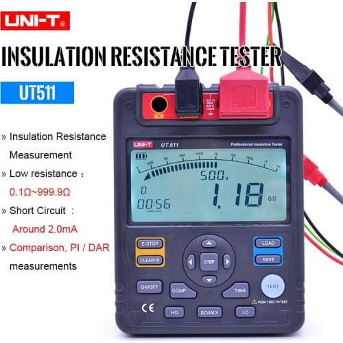 UNI-T UT511 1000V 10Gohm Digital Insulation Resistance Testers Meter Megohmmeter Low Ohm Ohmmeter VoltmeterAuto Range Megger