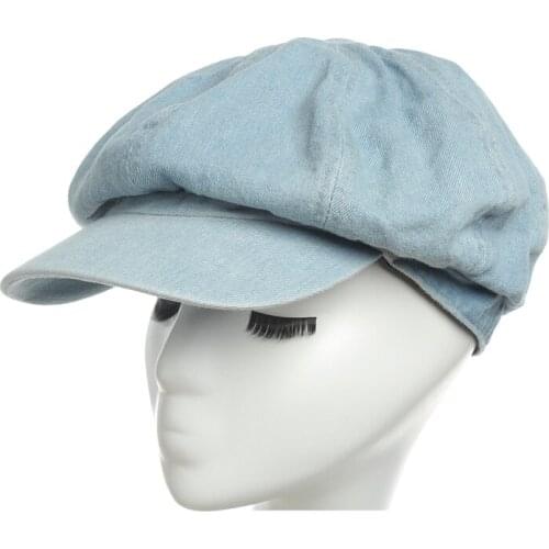Octagonal Cap Hats For Women Men Winter Pure color Denim Newsboy cap Classic Fashion Foldable washing Octagonal Cap