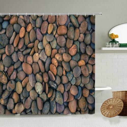 Fun Stone Pebble Shower Curtain European Retro Old Brick Wall Landscape Bathroom Deco With Hook Waterproof Polyester Screen Set