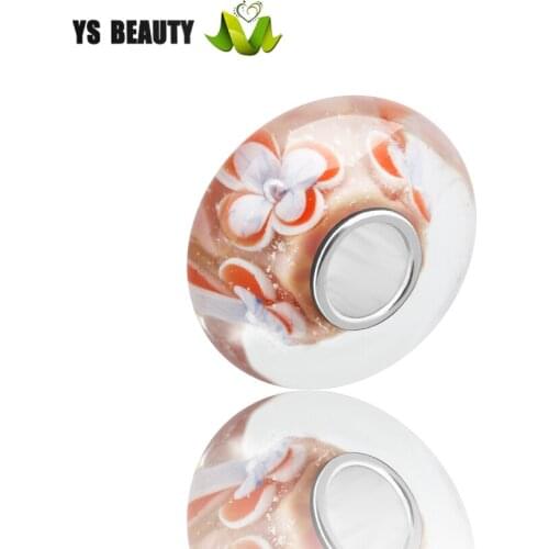 Knead coloured flower glaze beads S925 sterling silver core large hole Beads Murano beads girls beaded charm bracelet