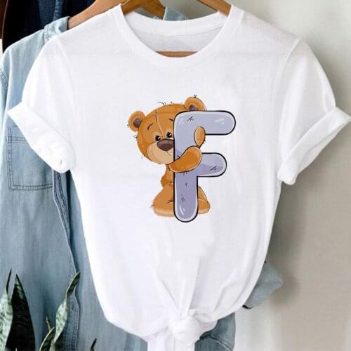 Femme Bear Letter T-Shirt Casual Summer Clothers for Girls Plus Size Harajuku Kawaii Graphic Tshirt Ladies Aesthetic Tops Female