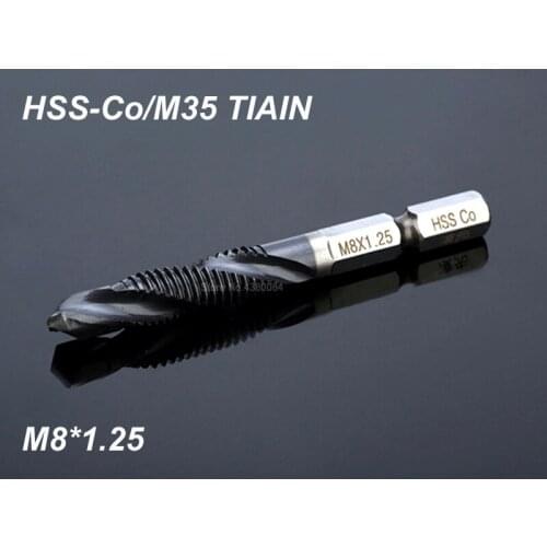 1Pc 8MM Cobalt HSS Spiral Pointed Complex Tap TIAIN M35 Stainless Steel Tapping Chamfering Tool Hex Shank Metric M8*1.25