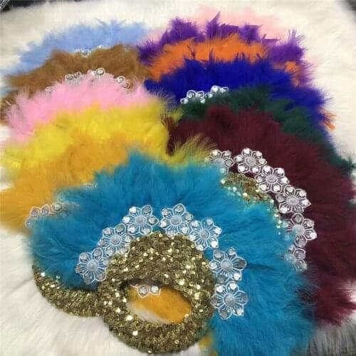 1Pc African Feather Hand Fan Handmade Double-sided Feather Fan Peacock Fan with Beads Sequins for Party Wedding Decoration