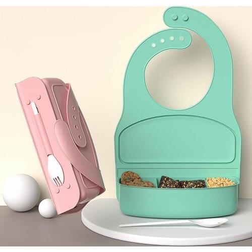 1PC Silicone Bibs For Kids Newborn Baby Feeding Tableware Waterproff Baby Bibs For Toddler Breakfast Feedings Foldable Lunch Box
