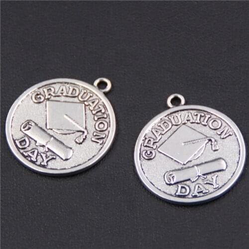 WKOUD 12pcs Graduation Day Charm 22mm Round Pendant Graduation Season Gift DIY Graduation Commemorative Jewelry Handmade A403