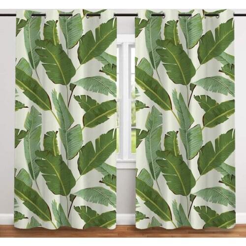 2 Pcs/set Banana Leaves Thickened Cloth Curtain Nordic Window Blackout Curtains for Bedroom and Living Room