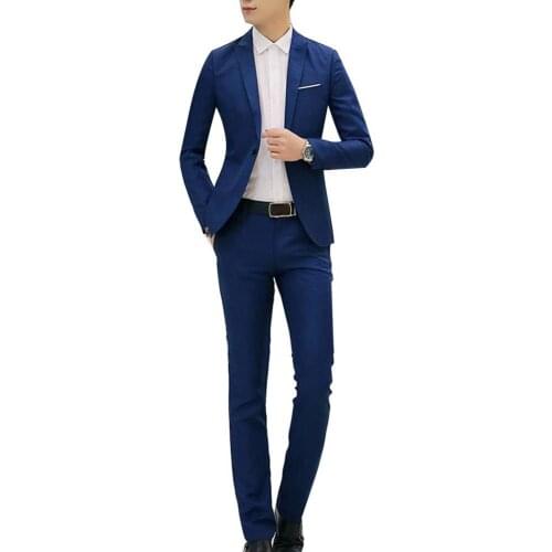 Wholesales 2Pcs Fashion Men Solid Color Lapel Button Long Sleeve Slim Blazer Suit Pants