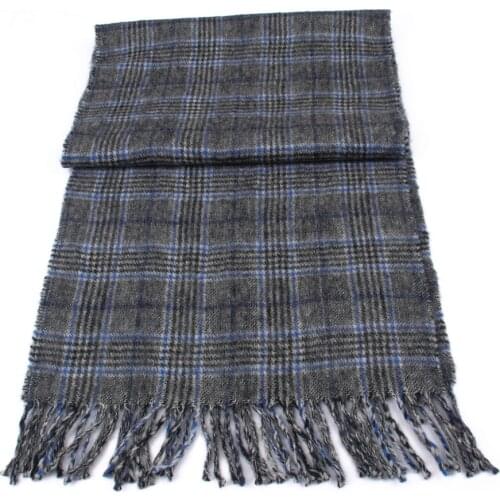 2021 Luxury Highly Selected 100% Lambs Wool Scarf, Warm Winter Men Glen Plaid Scarves Dark Grey Glen Check Plaid En Laine