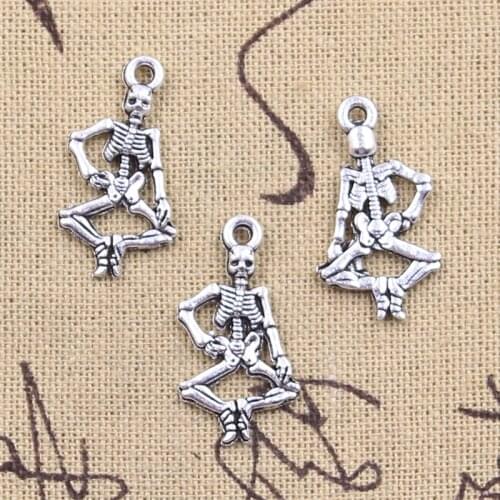 30pcs Charms Skeleton Skull Man 26x14mm Antique Silver Color Pendants DIY Crafts Making Findings Handmade Tibetan Jewelry