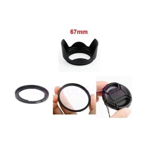 4 in 1 67mm Flower Lens Hood + 67mm Lens Filter Adapter Ring + lens cap and UV filter for Can0n SX1 SX10 IS SX20 SX30 SX40 SX50