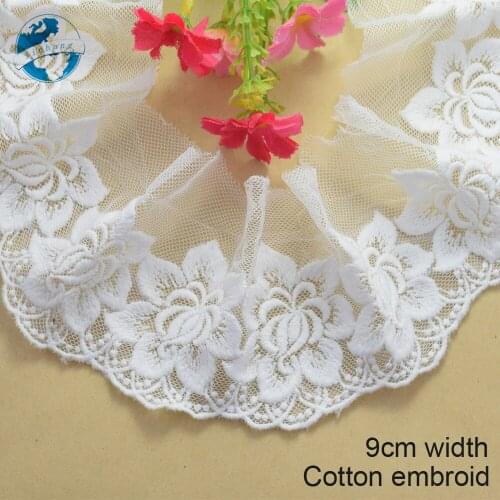 9cm Width Cotton Embroidery Lace Sewing Ribbon Guipure African Lace Fabric Trim Warp Knitting DIY Garment Accessories#2626