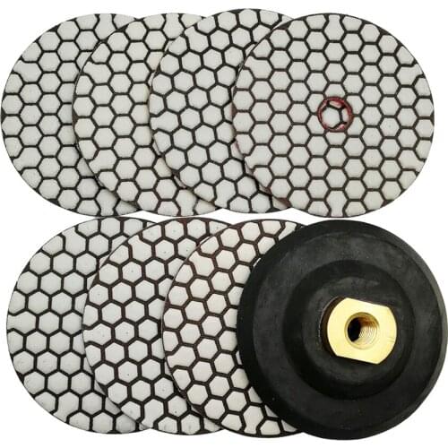 SHDIATOOL Dry 7pcs/set Diamond Polishing Pad Mixed Grits plus a M14 Rubber backer for Granite Marble
