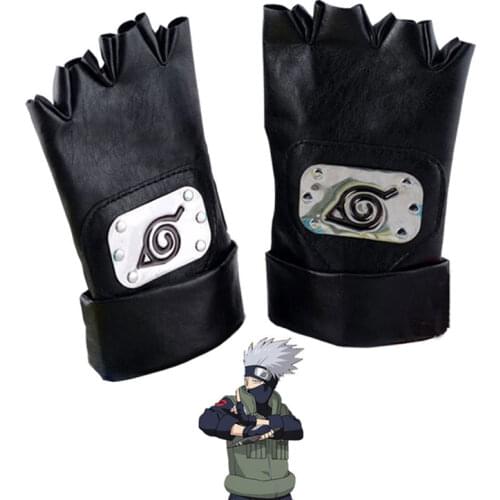 Anime Naruto Kakashi Gloves PU Black Cosplay Props Unisex Adult
