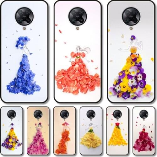 Girl and flowers Phone Case For xiaomi Poco M2 M3 C3 X3 F2 F3 Lite NFC Pro Anime Black Cover Silicone Back Pretty tpu