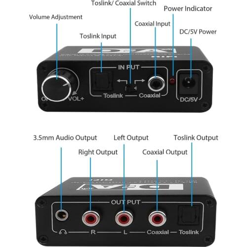 Digital to Analog Converter 3.5 Jack RCA DAC Spdif Amplifier Decoder Optical Fiber Coaxial USB Cable For Headphone Audio decoder