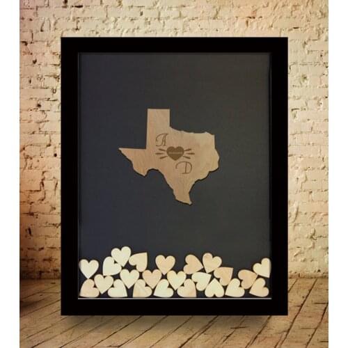 Wooden Wedding Classic State Guest Book, Elegant MAP Drop Box with hearts,Mr&Mrs Guest Book Alternative, wedding Guest Book