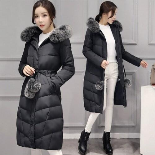 Long Duck Down Jacket Women Winter Fox Fur Collar Korean Coat Femenino Thicken Womens Coats Casacas Para Mujer KJ372