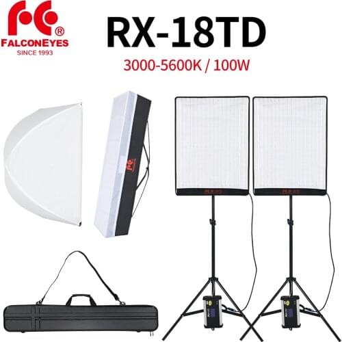 Falcon Eyes 2pcs RX-18TD 100W Dimmable LED Video Light 504pcs Flexible Rollable Cloth Lamp with Diffuser + Outdoor Carry Bag Kit