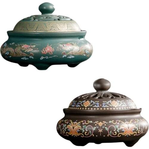 Incense Burner Chinese Buddha Coil Incense Holder Ceramic Censer for Home Office Teahouse Use Home Decor Ornaments