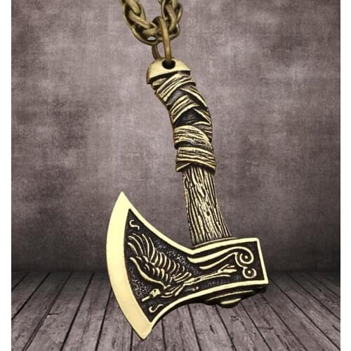 Gothic Punk Rune Wolf Raven Slavic-Amulets Talismans Viking-Odin Handle Axe Necklaces Pendants Norse-Vikings Jewelry
