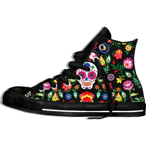 Men Walking Custom Casual Shoes 3D Punk/Vintage Skull Head Printing Hip Hop Canvas Shoes Breathable Lace-up High Top Shoes
