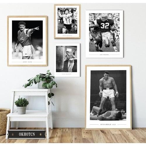 Classic Athletes Black White Photo Prints Canvas Painting Famous Boxer Football Sportsmen Inspirational Poster Wall Art Pictures