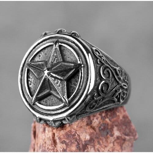 Stainless Steel Men Rings Pentagram Star Carved Punk Rock Hip Hop for Biker Male Boyfriend Jewelry Creativity Gift Wholesale