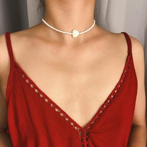 Korean Scallop Conch Pendant Short Pearl Necklace for women Bohemian Rice Bead Love Multilayer Holiday India Necklace