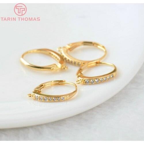 4PCS 15x16MM 24K Gold Color Brass with Zircon Round Earrings Hoop Earrin Clip High Quality DIY Jewelry Making Findings