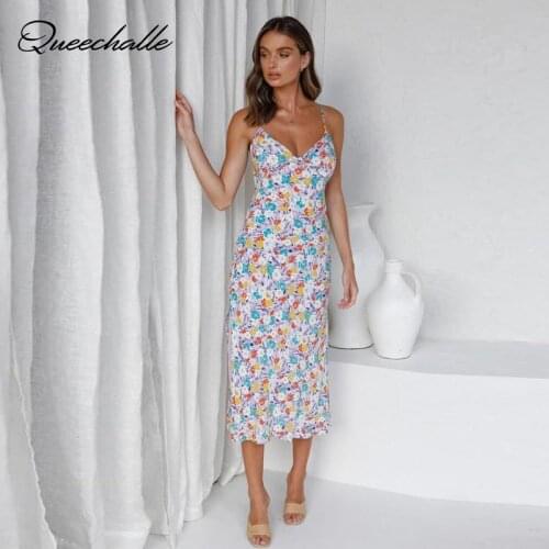 Summer Fashion Elegant Boho Print Slit Maxi Dress Women Sexy Back Bow Ties Romantic Party Vacation Beach Casual Floral Dresses