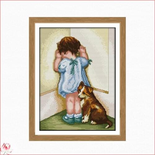 Cute Babies And Dogs Counted Cross Stitch DIY Cartoon Character Pattern Embroidery Set 14CT 11CT Canvas Sewing Needlework