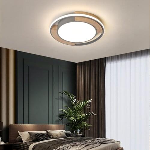 Minimalist Round Ceiling Lamp for Living Room Bedroom Study Room Nordic Simple Modern Wooden Warm Ceiling Lamp Mounted 110V 220V