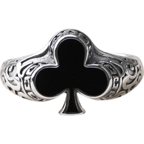 BOCAI New 2021 Trend Real S925 Silver Jewelry personality punk style playing Cards Flowers Mens and Womens Rings