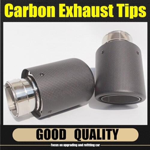 1 Pair: Car Matte Carbon Fiber Muffler Tip Exhaust System Pipe Mufflers Nozzle Universal Crimping Stainless Silver For Akrapovic