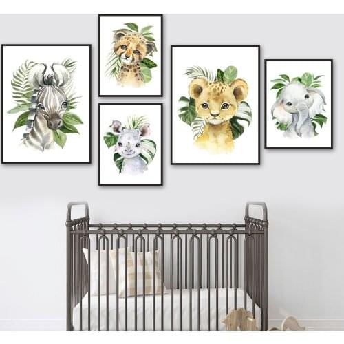 Zebra Giraffe Rhino Lion Leopard Elephant Palm Wall Art Canvas Painting Nordic Posters And Prints Wall Pictures Kids Room Decor