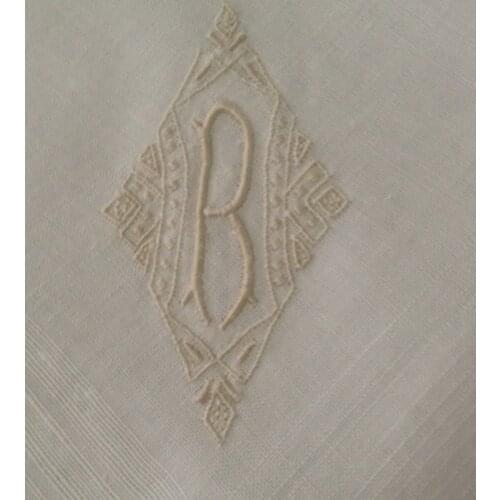 Fashion Mens Monogrammed Handkerchiefs 8 Pieces/Lot 17"x17"White 100% Cotton Wedding Mens Hankies with Ecru Single Initial R