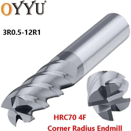 OYYU HRC70 High Hardness Corner Radius End Mills 4 Flute Lengthened Tungsten Steel Milling Cutter 3mm-12mm CNC Router Bit