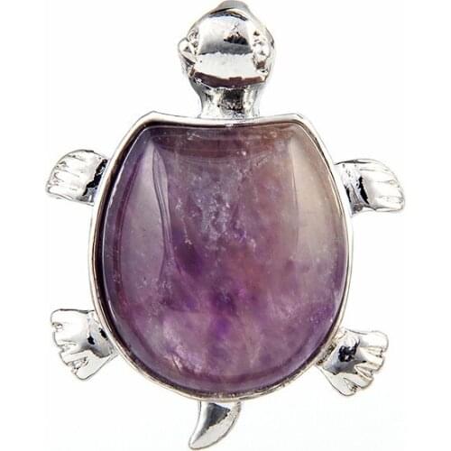 Girl Natural Gem Stone Amethysts Opal Cute Tortoise Turtle Reiki Pendants for Necklaces Pendulum Silver Plated Charms Jewelry